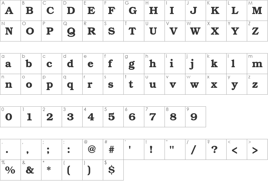 TeX Gyre Bonum font character map preview