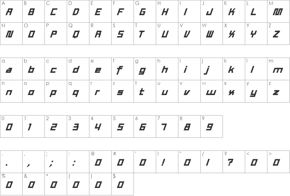 TEX WORK font character map preview