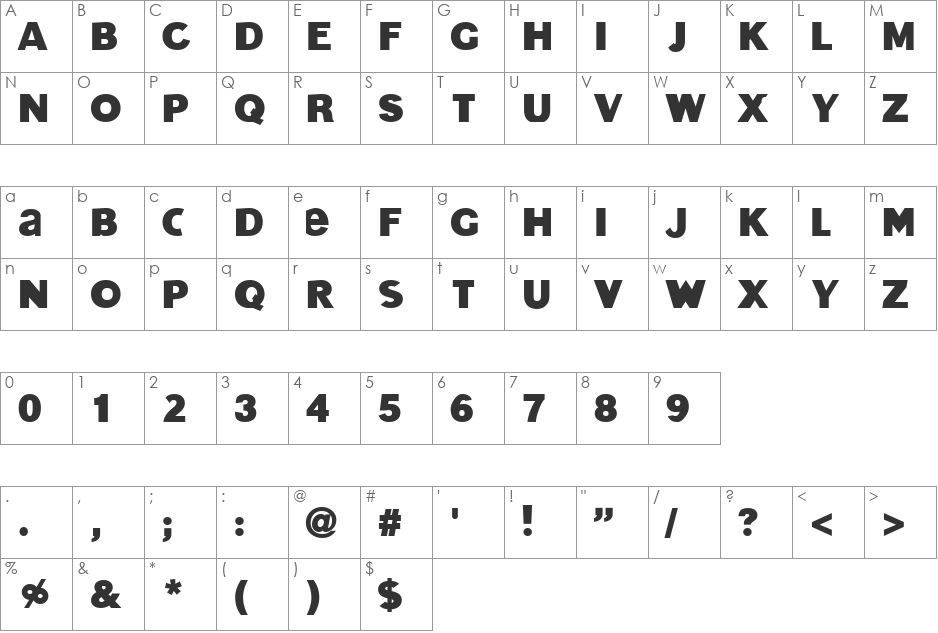 Texas Funeral font character map preview