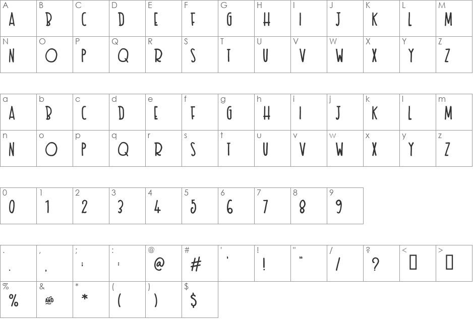 Texas Toast font character map preview