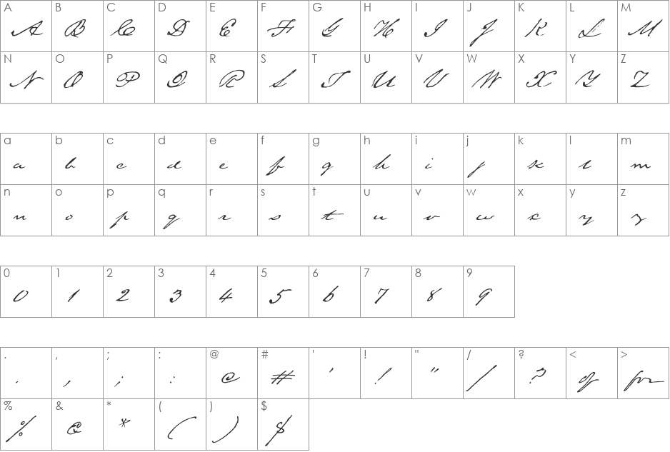 TexasHero font character map preview