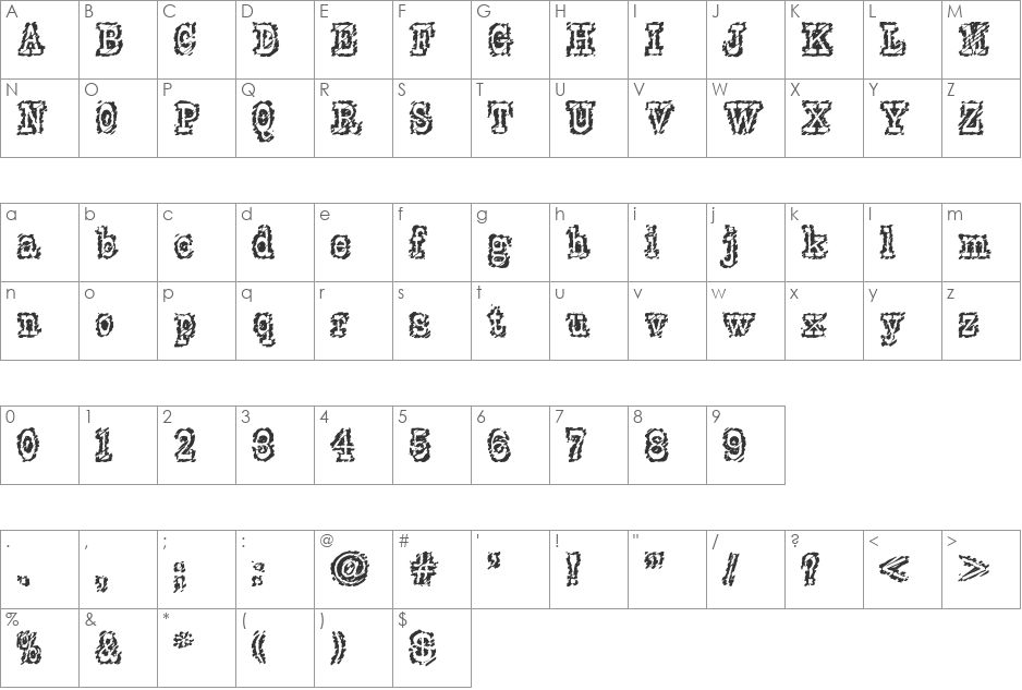 TexasWilly 'Tracing' font character map preview