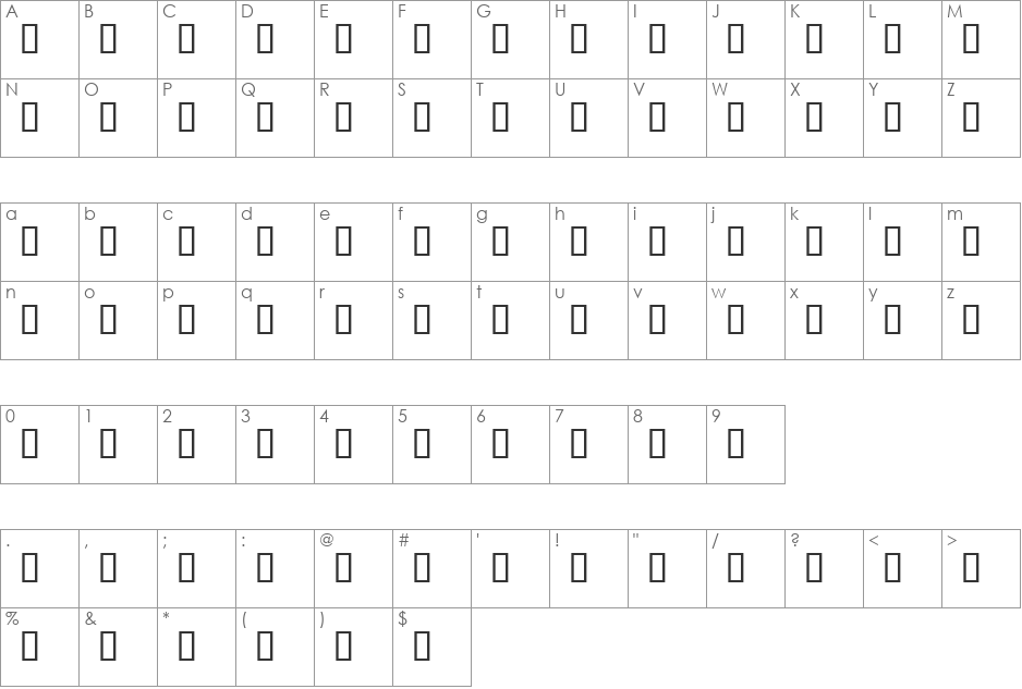 TexCatlin font character map preview