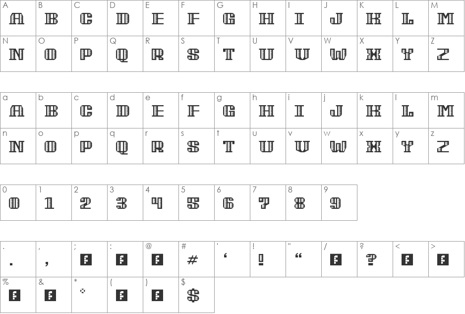 Texico font character map preview