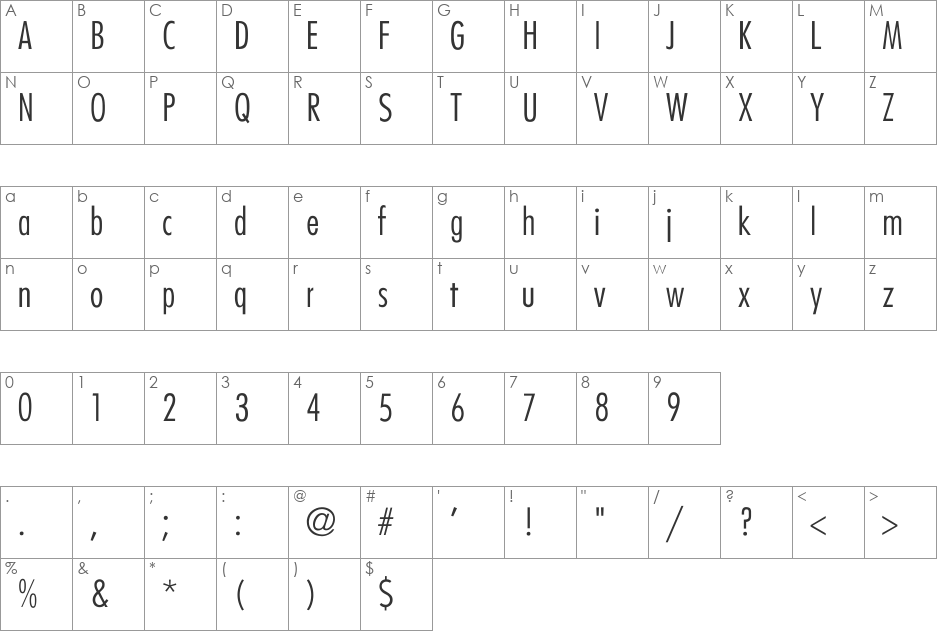 Belmar-CondensedLight-Normal font character map preview