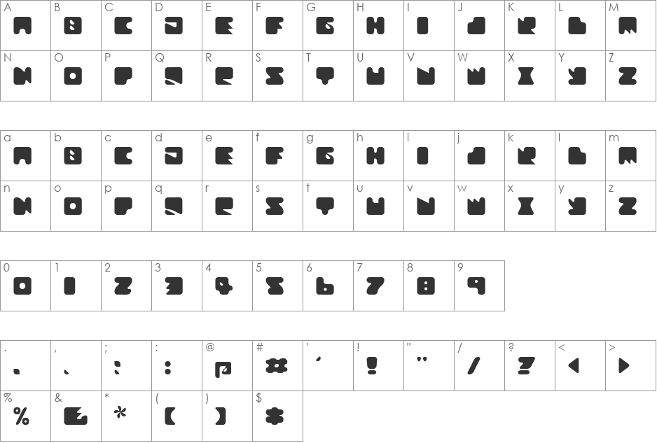 Textan font character map preview