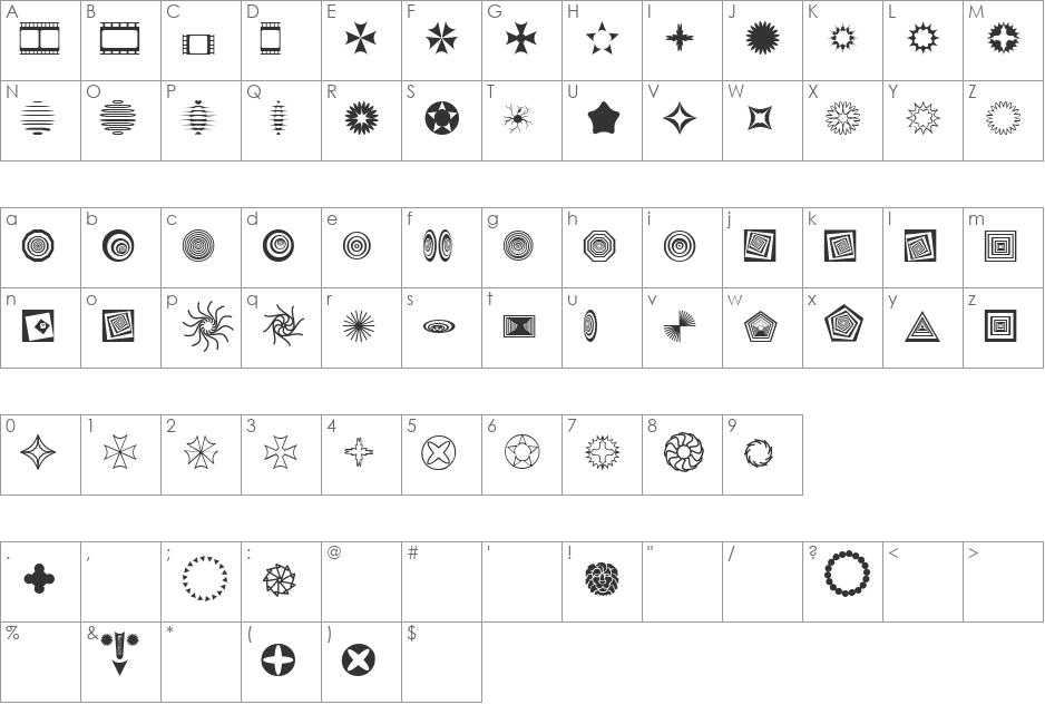 Texticles font character map preview