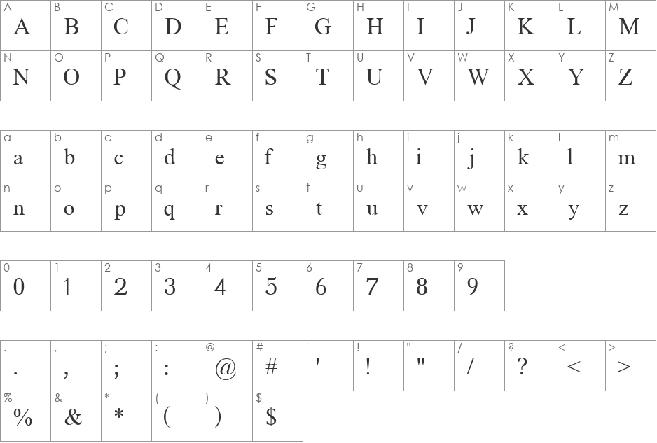 TFLiteraturuli Letter font character map preview