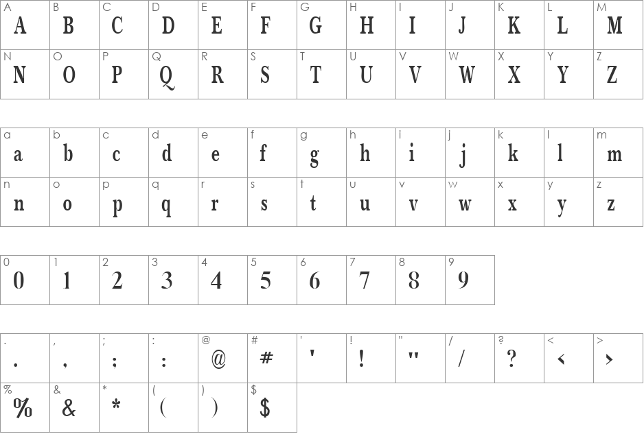 TFTbilisi Letter font character map preview