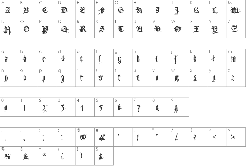 Tfu Tfu font character map preview