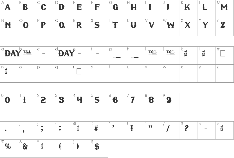 TGIFriday font character map preview
