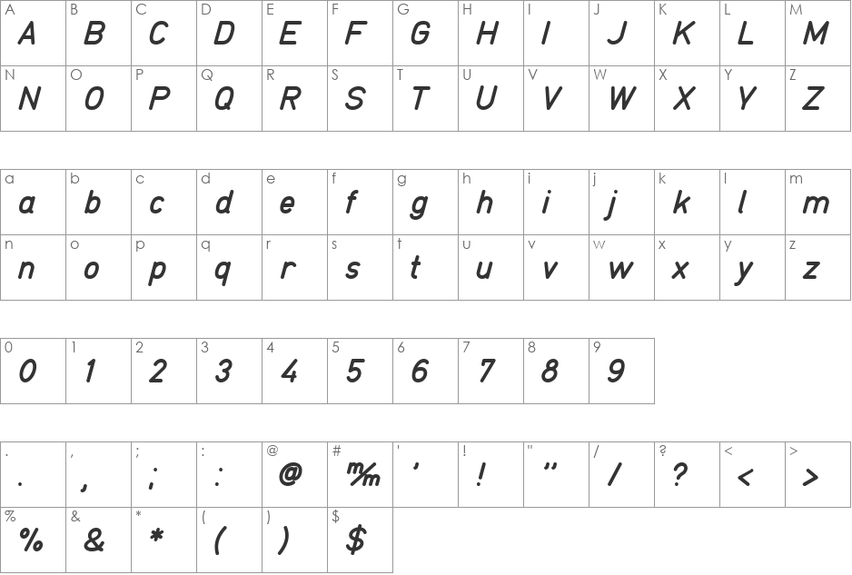 TGL 0-17 font character map preview