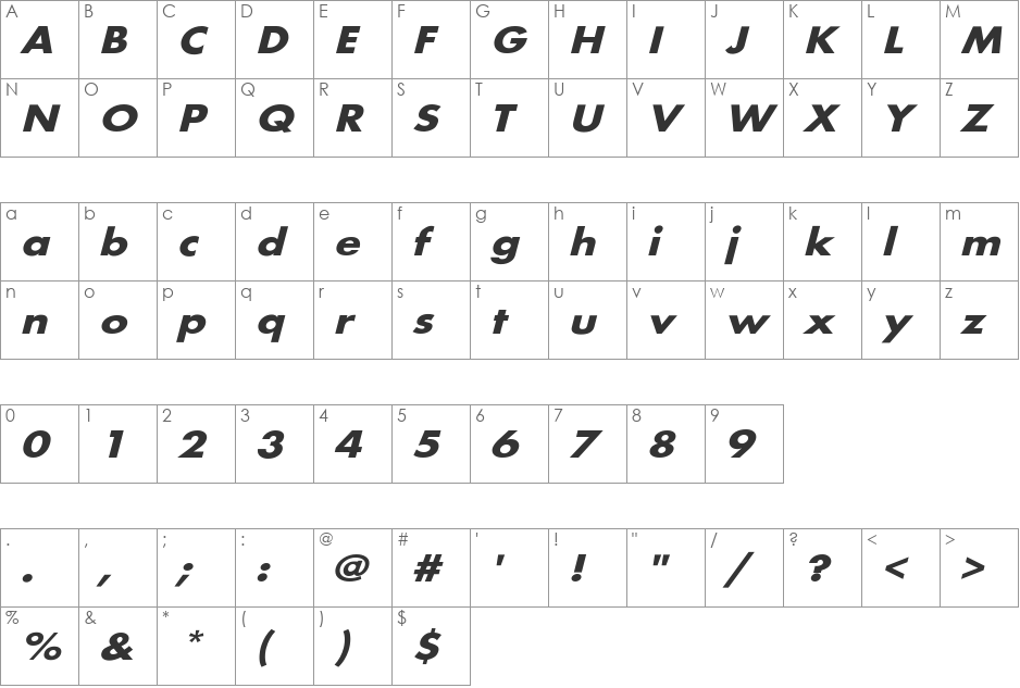 BelmarExtObl-Bo font character map preview