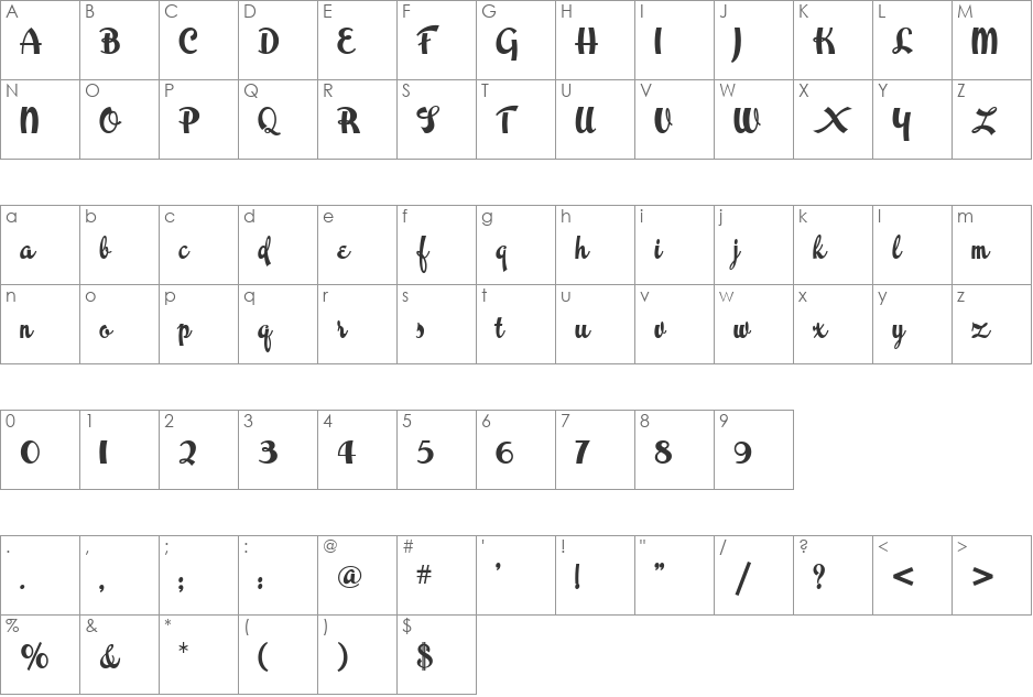 Thai Foon HB font character map preview