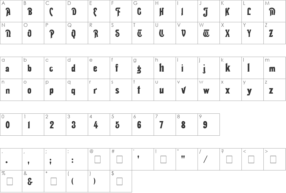 Thalia font character map preview