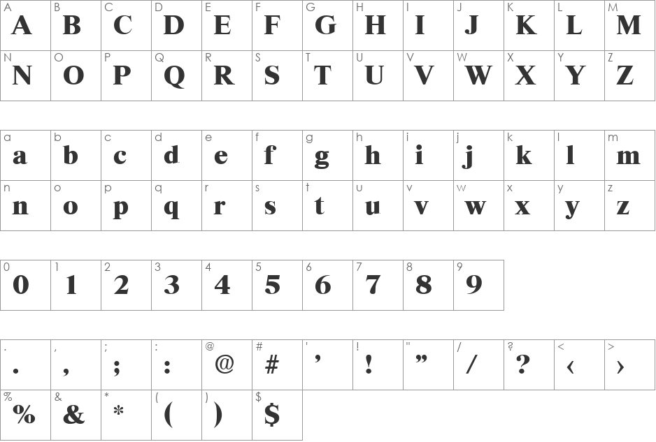 Thames-Serial-Heavy font character map preview