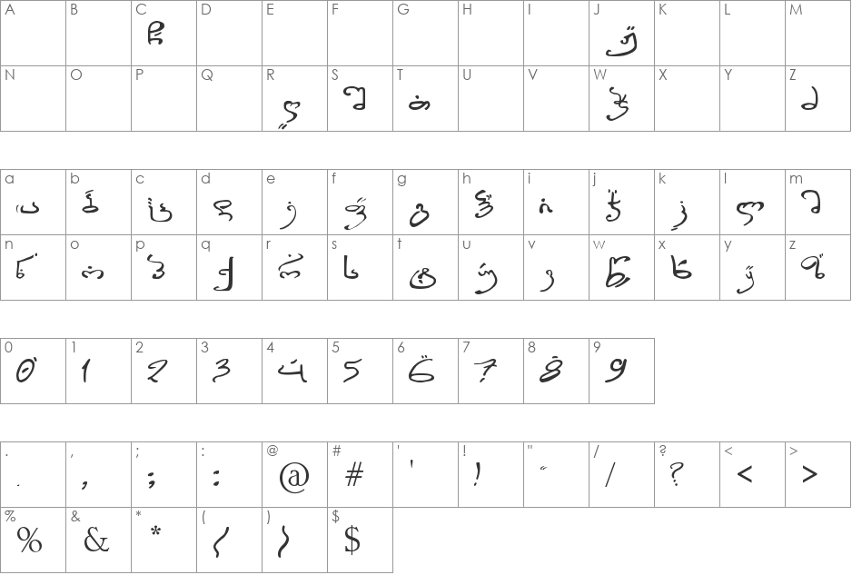 Thart_Geo_Arab font character map preview