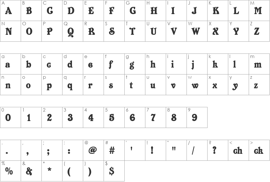 Belshaw font character map preview