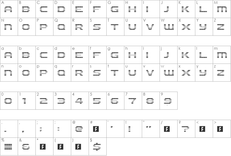 The 2K12 font character map preview