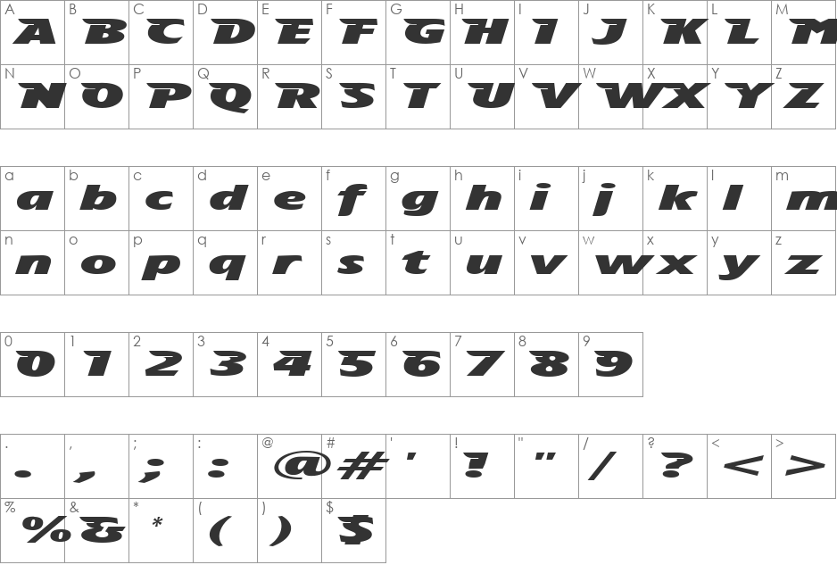 The Aeroplane Flies High font character map preview