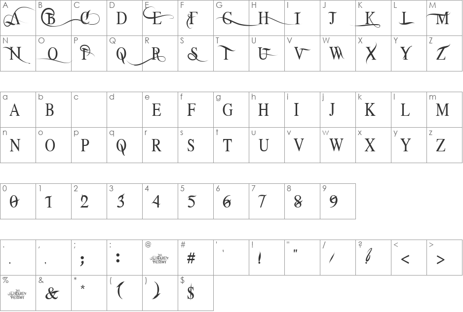 THE ALISTAREN BETA font character map preview