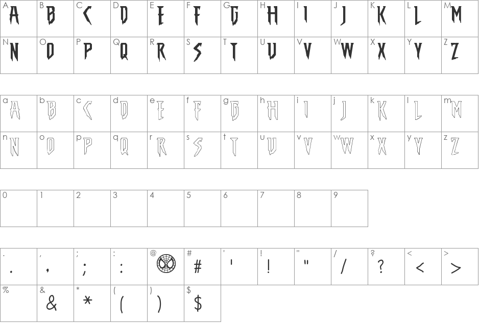 THE AMAZING SPIDER-MAN font character map preview