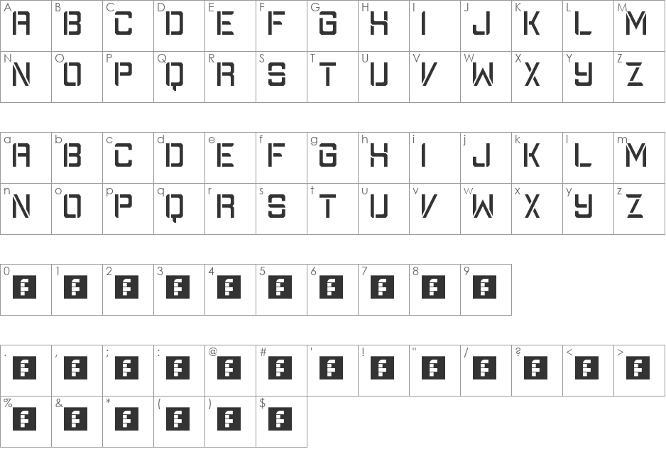 The American font character map preview