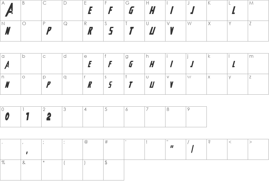 The Avengers font character map preview