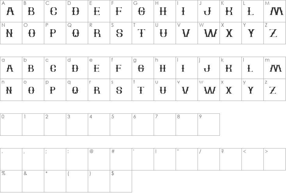 The Bartender font character map preview