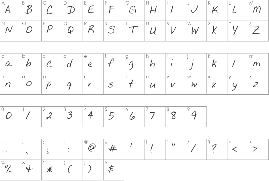 The Betty Font font character map preview