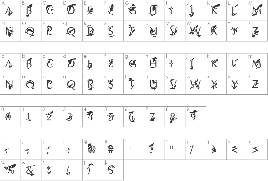 The Birds font character map preview