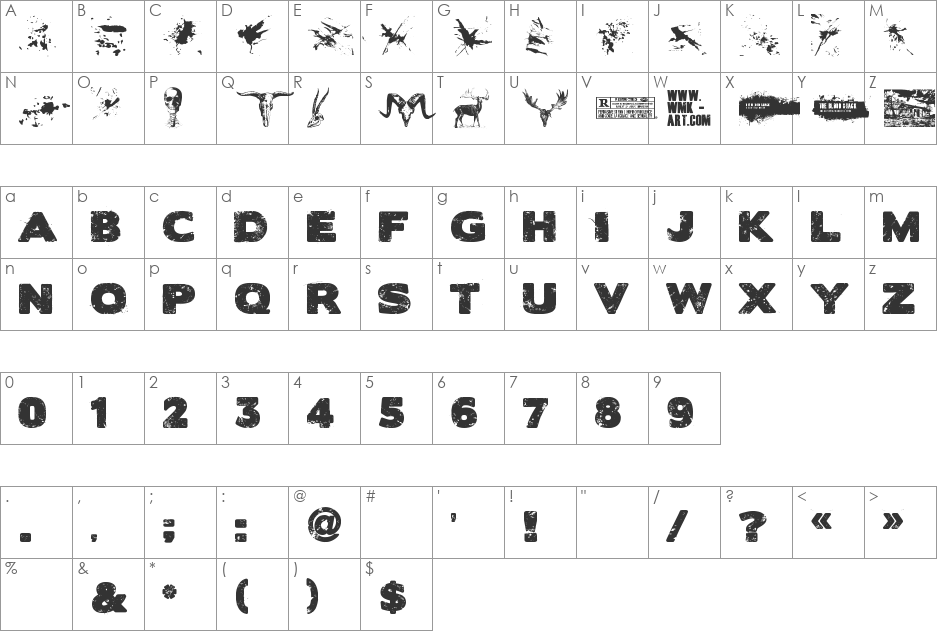 The Blood Shack font character map preview