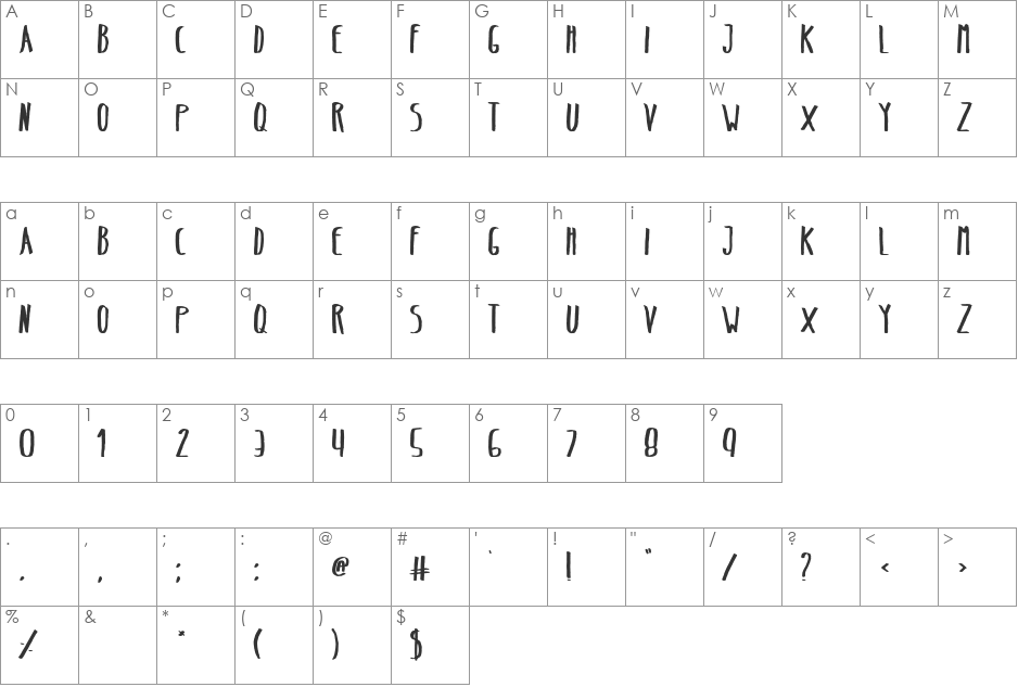 Belta Regular font character map preview