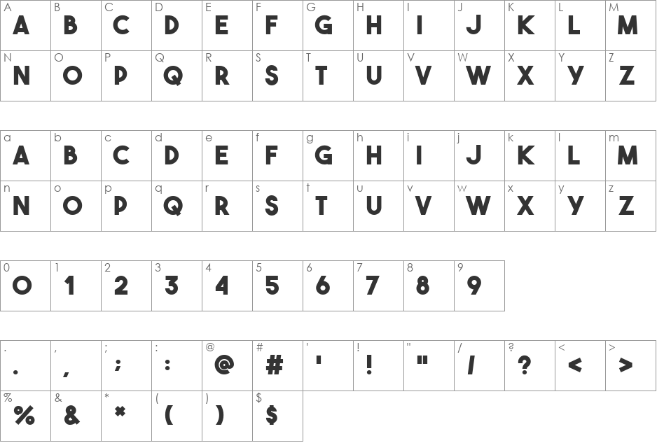 The Bold Font font character map preview