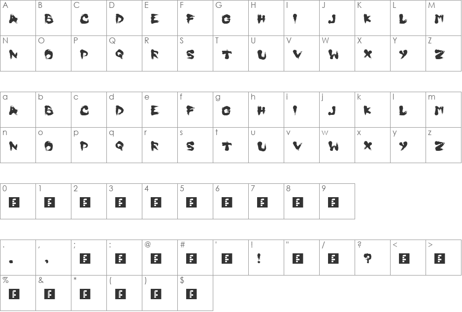 The Calligraph font character map preview