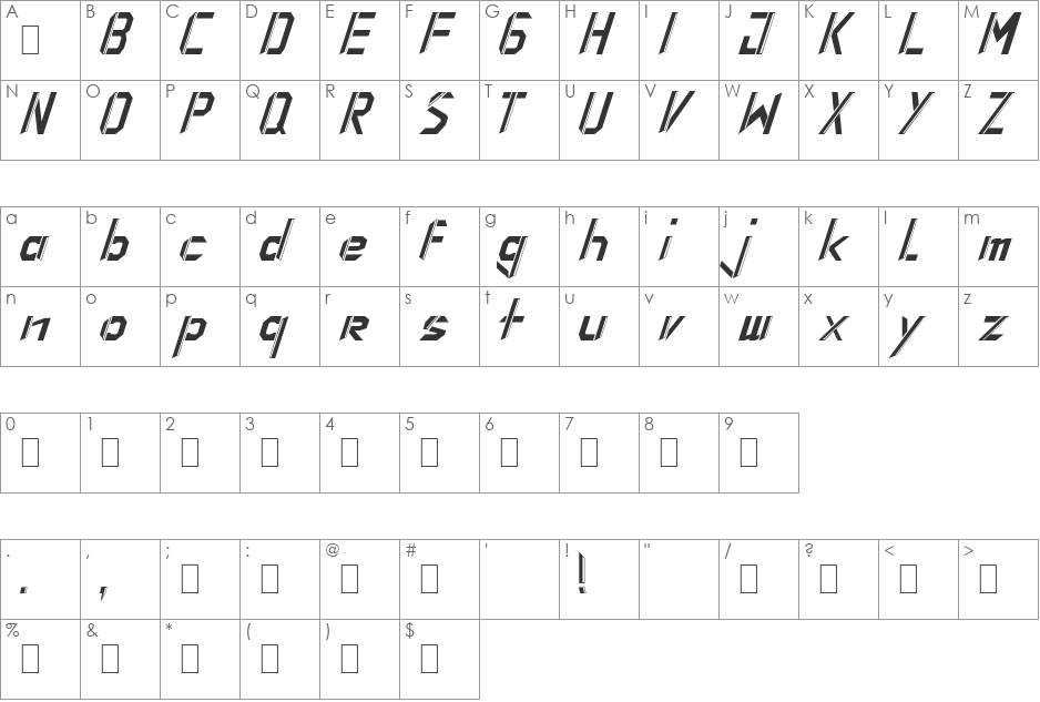 The Change font character map preview
