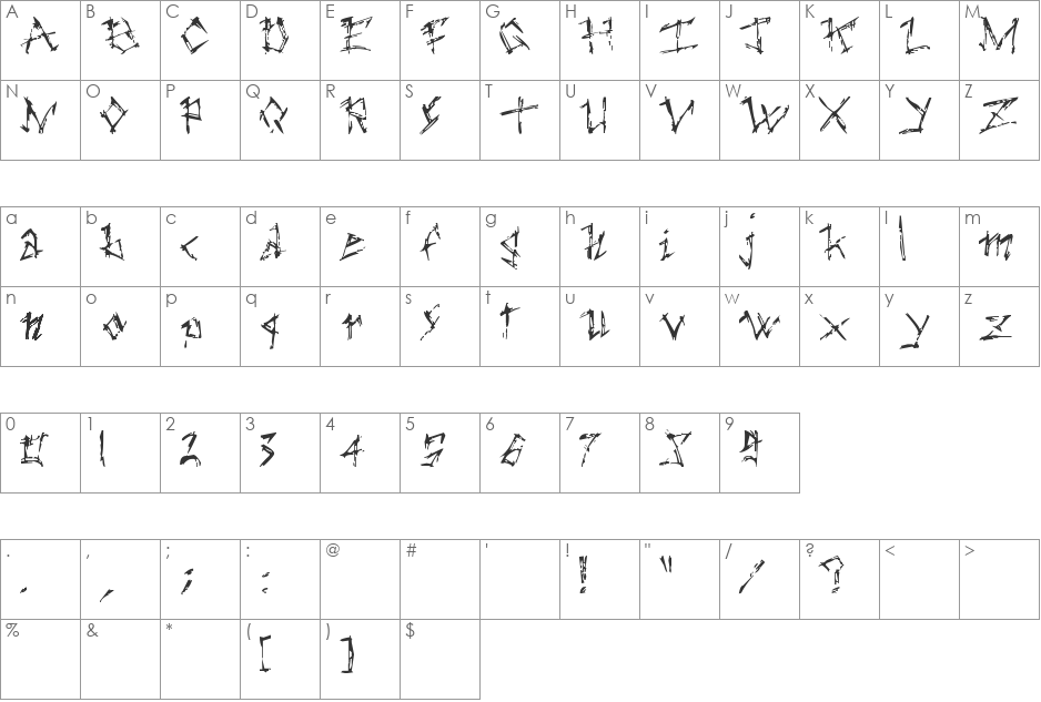 the dark ages font character map preview