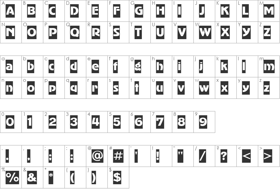 AdverGothicCamC font character map preview