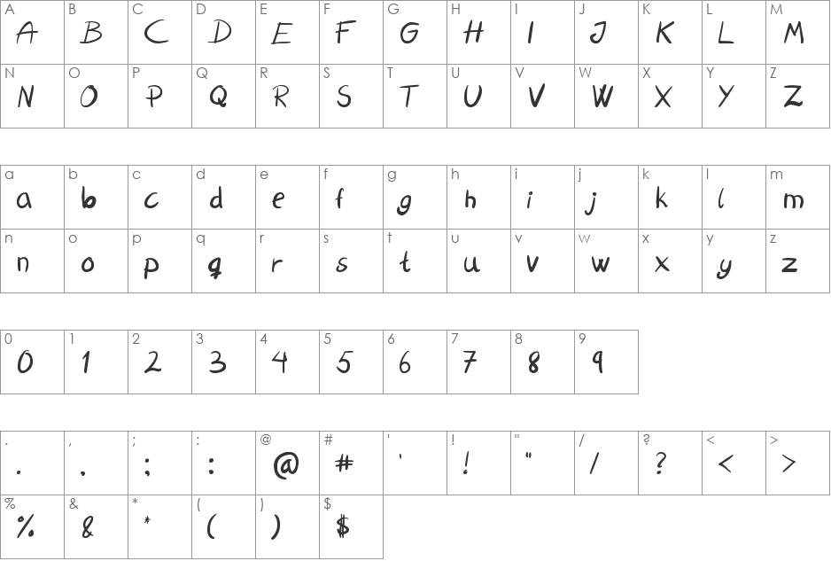 the efish hand font character map preview
