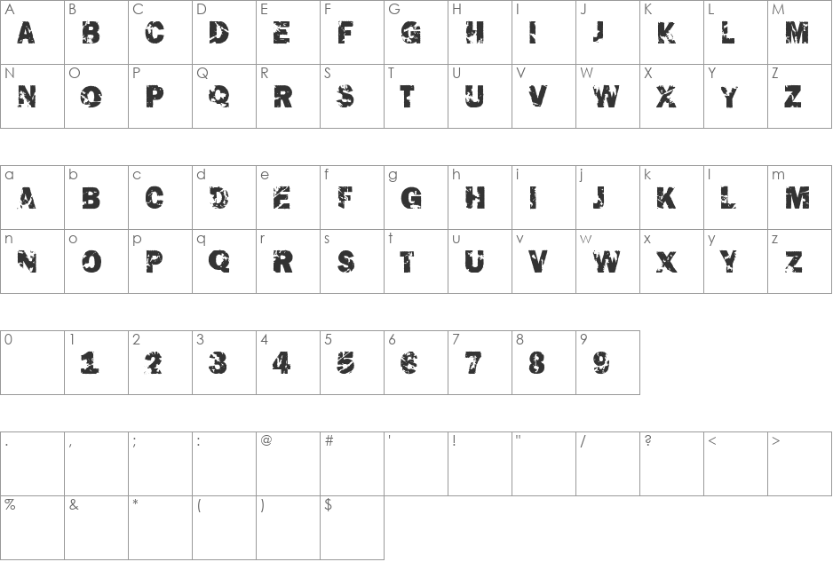 The End Font font character map preview