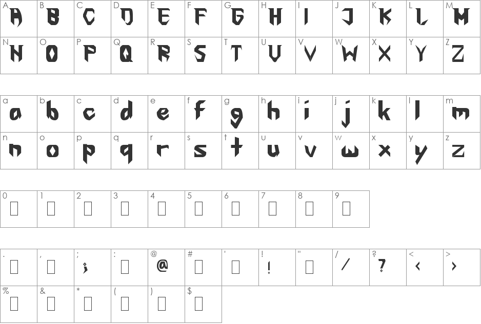 The First font character map preview