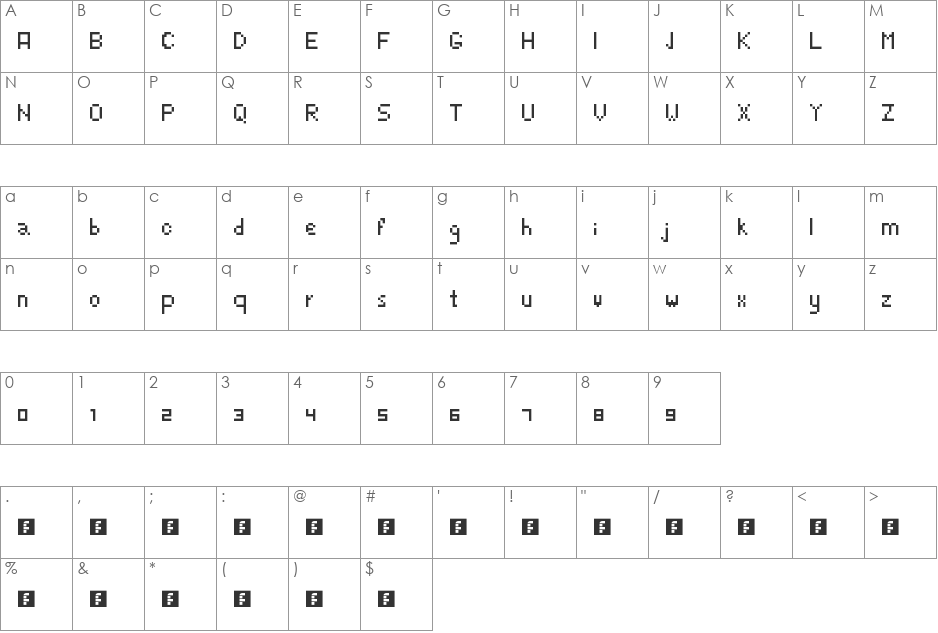 The Fozderien font character map preview