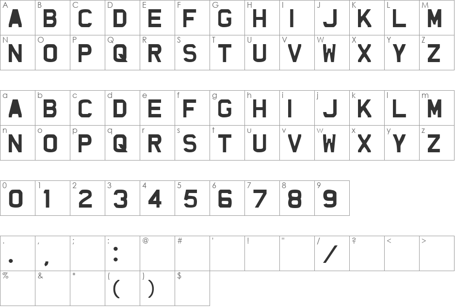 The Fragile font character map preview