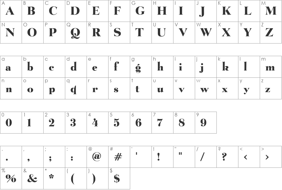 BeLucian FB Ultra font character map preview