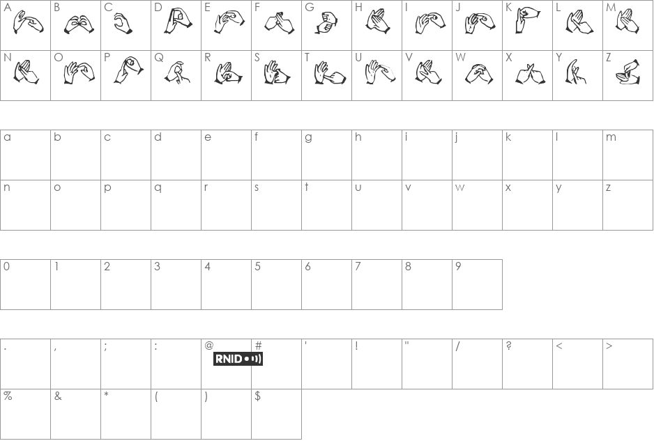 THE HANDS OF DEAF font character map preview