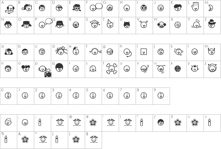 The Kids font character map preview
