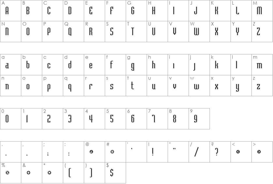 Belushi DB font character map preview