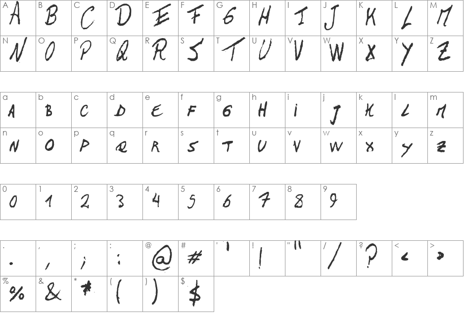 The Left-Handed Regular font character map preview