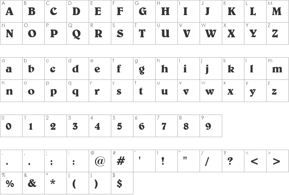 Belwe font character map preview