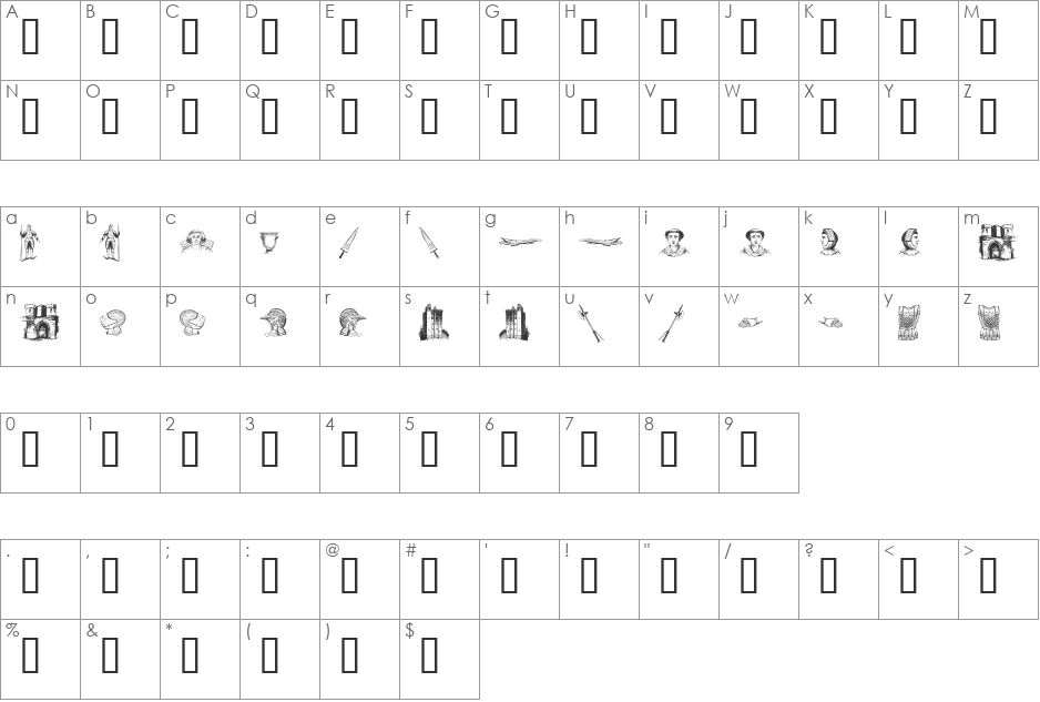 the middle ages I font character map preview